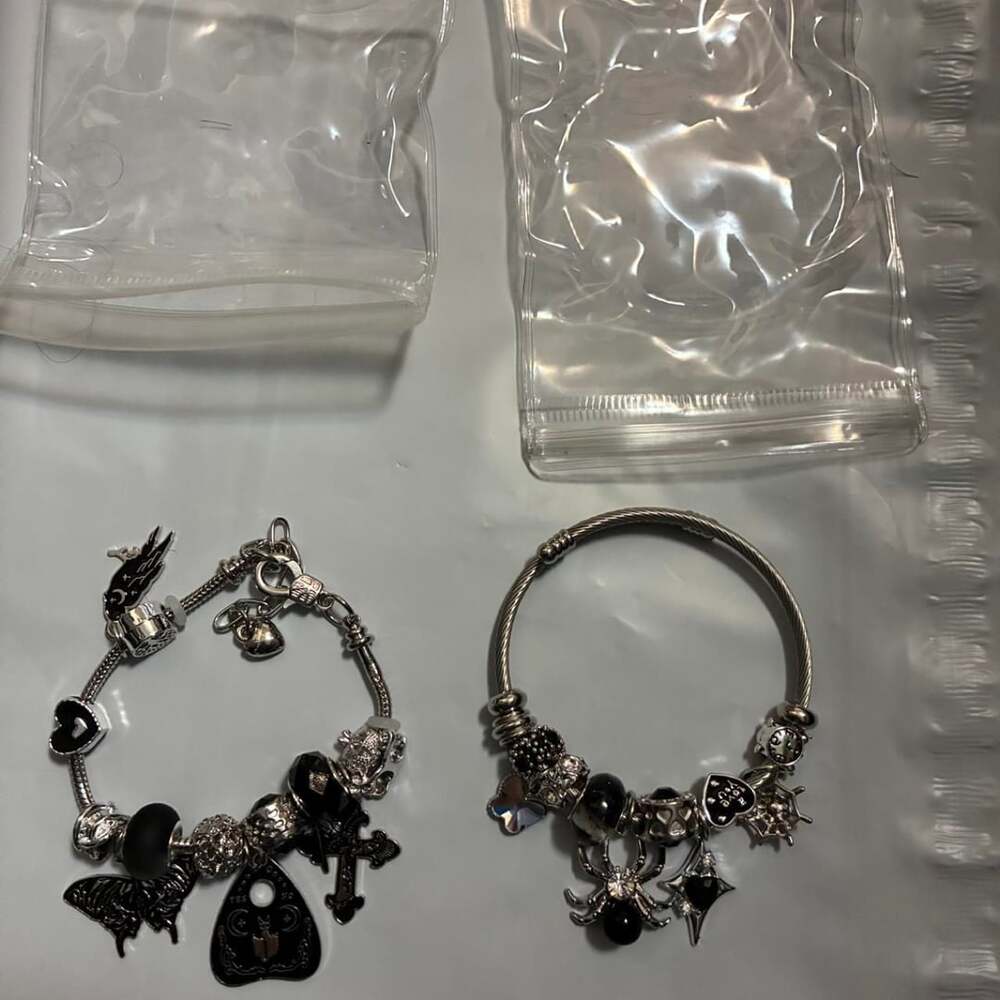 Gothic Charm Bracelet Set Halloween Ouija Spider Cross 2-Piece